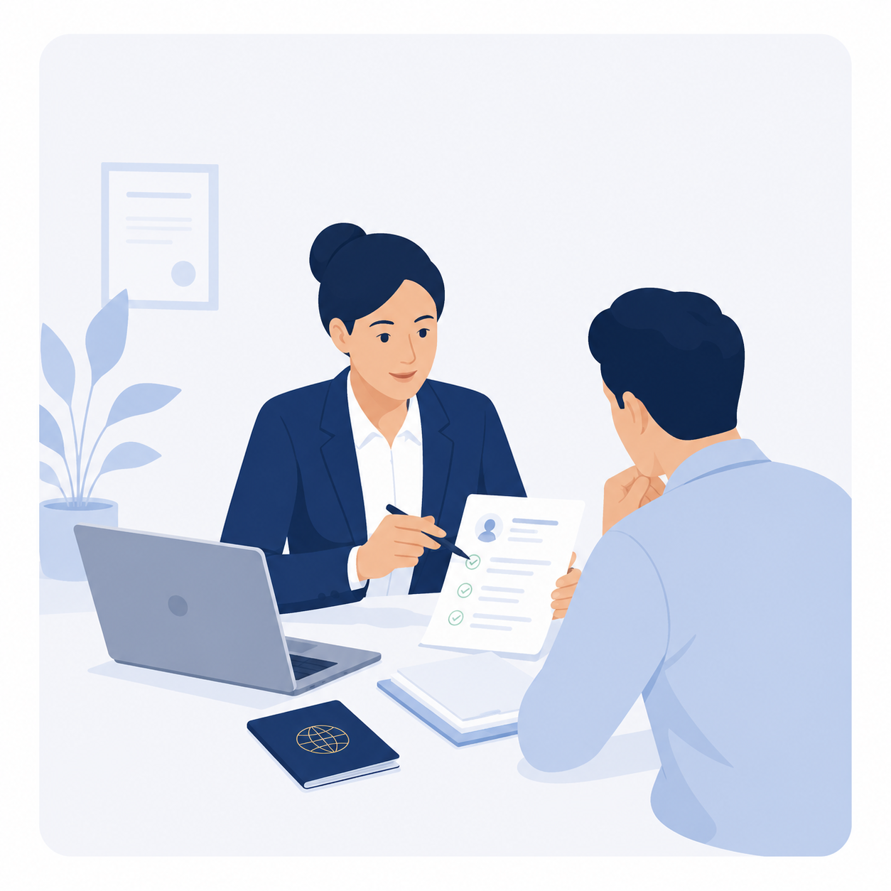 Immigration adviser speaking with a client